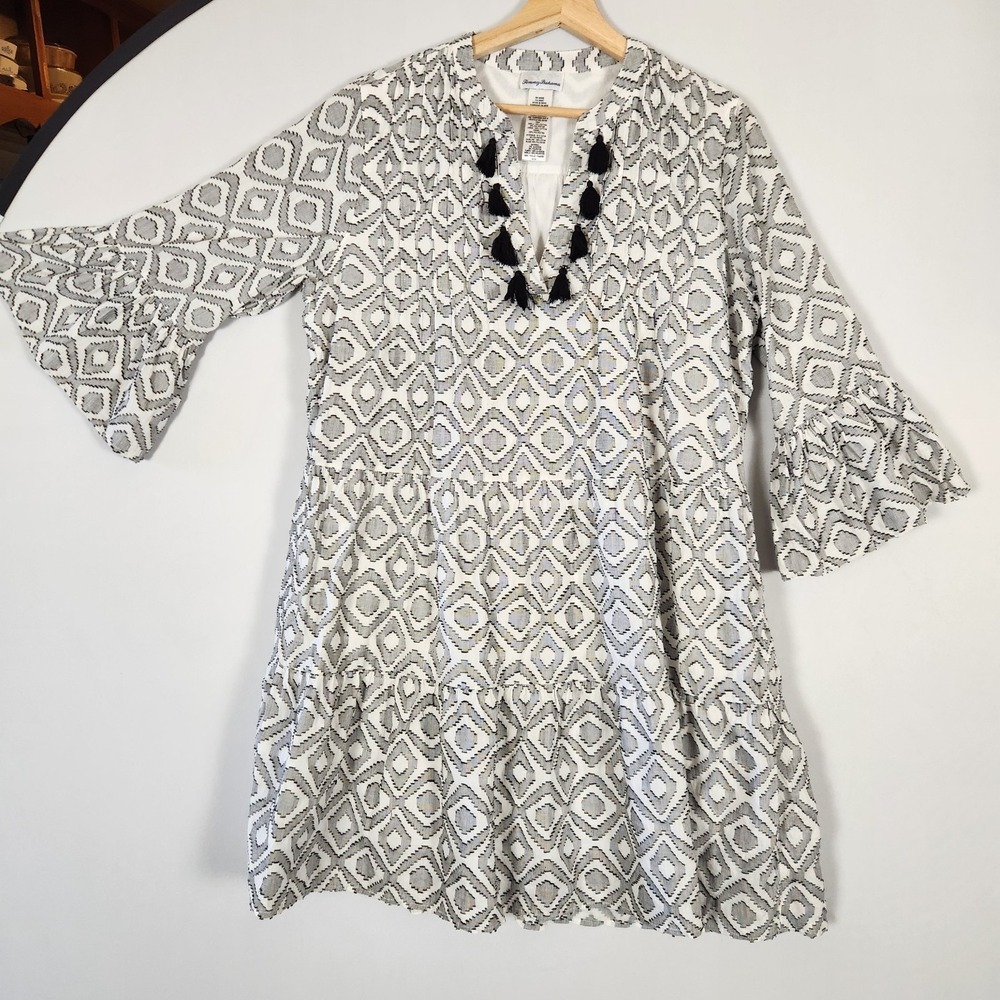 Tommy Bahama Diamond Tip Tiered Dress Geometric Southwestern Boho Medium